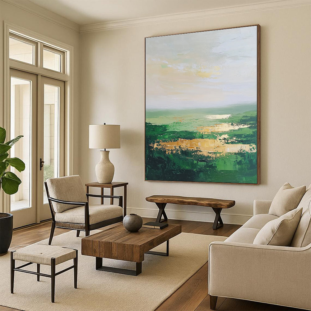 Green Horizon Abstract Painting for Nature - Lover’s Cafes GAB1304