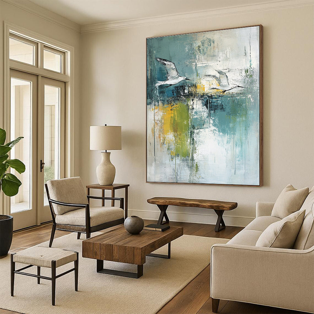 Flying Birds Abstract Painting for Coastal Cafes GAB0755
