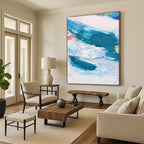 Blue - Teal Abstract with Curves Painting for Coastal - Inspired Spaces HENG151