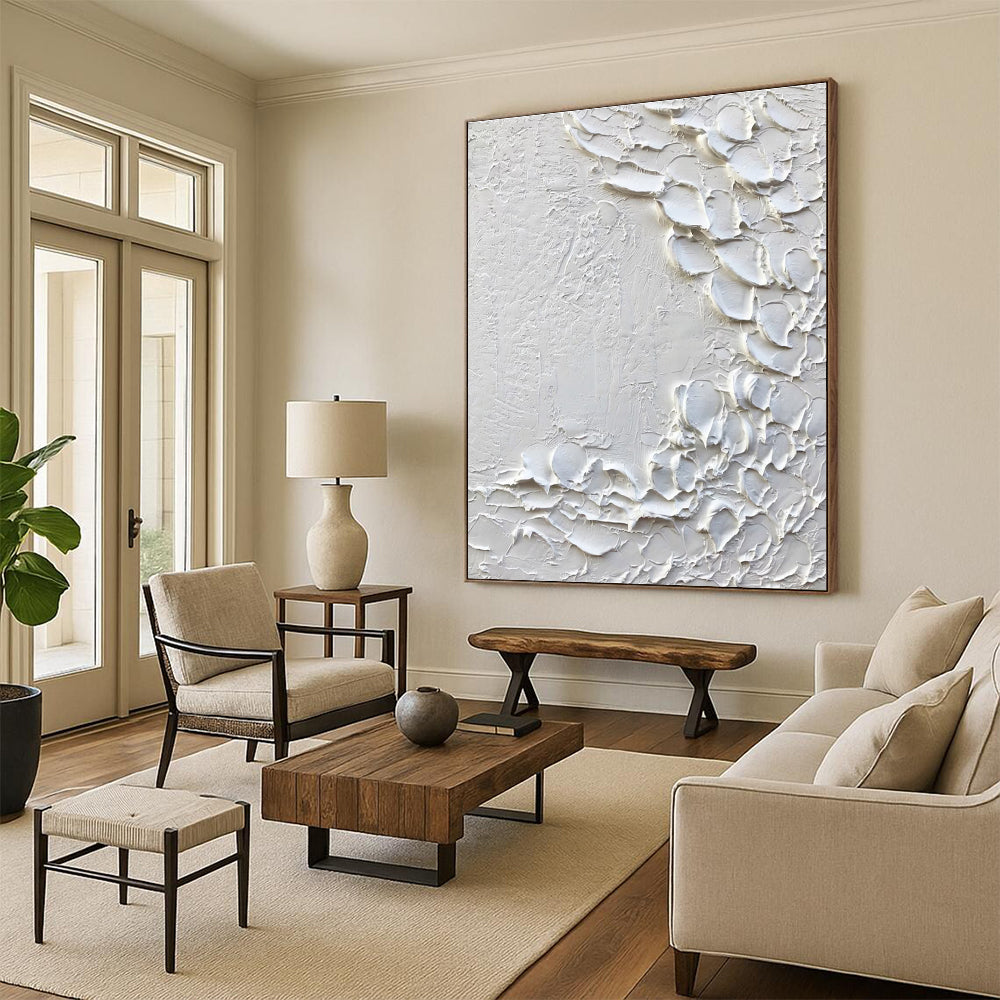 White - Gray Textured Line Art Abstract Painting for Modern Hallways HENG373