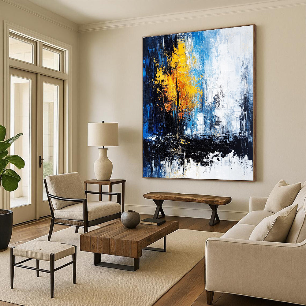 Blue - Yellow Abstract Tree Painting with Whimsical Serenity WINK398