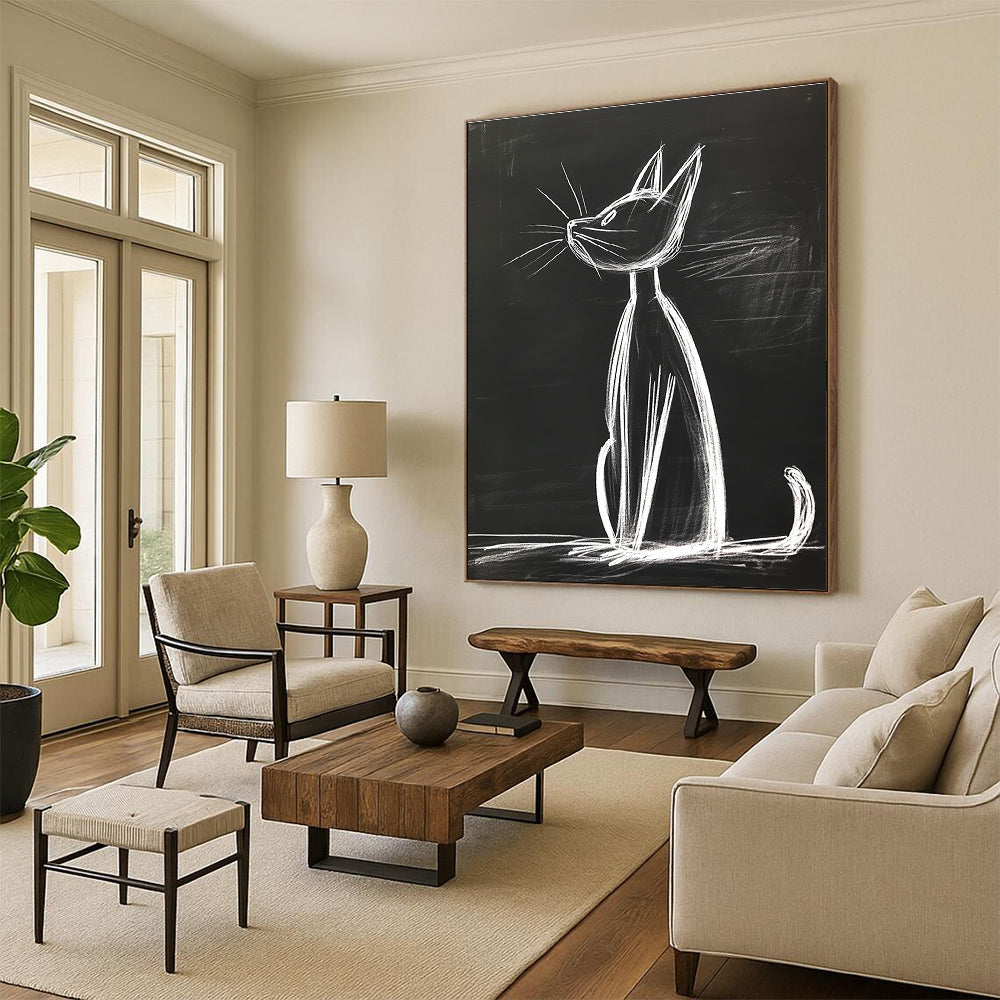 Chalk Cat Drawing Playful Street - Art - Inspired Abstract Painting GAB0342