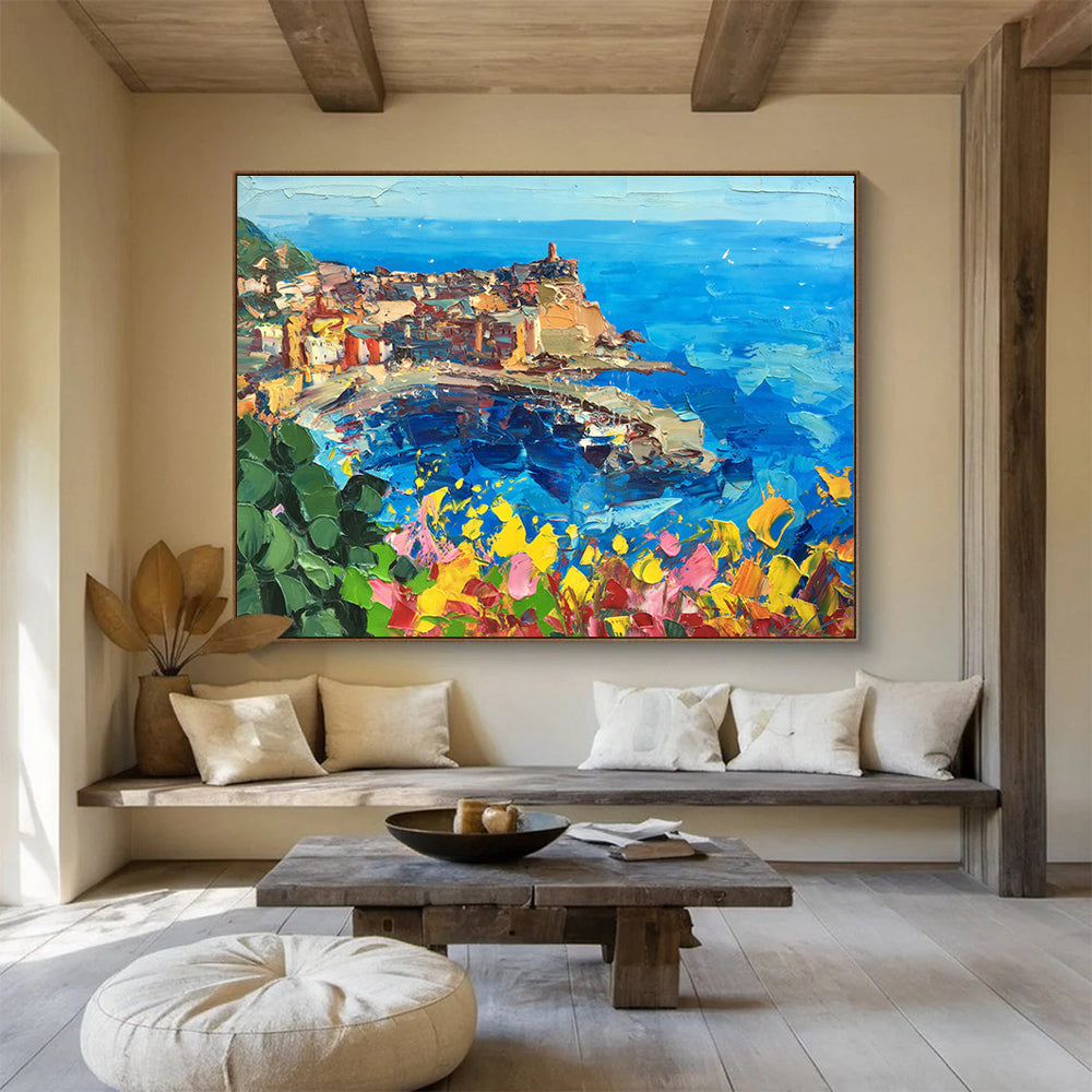 Cliffside Town Abstract Painting for Seaside Home Entrance Halls YHT477