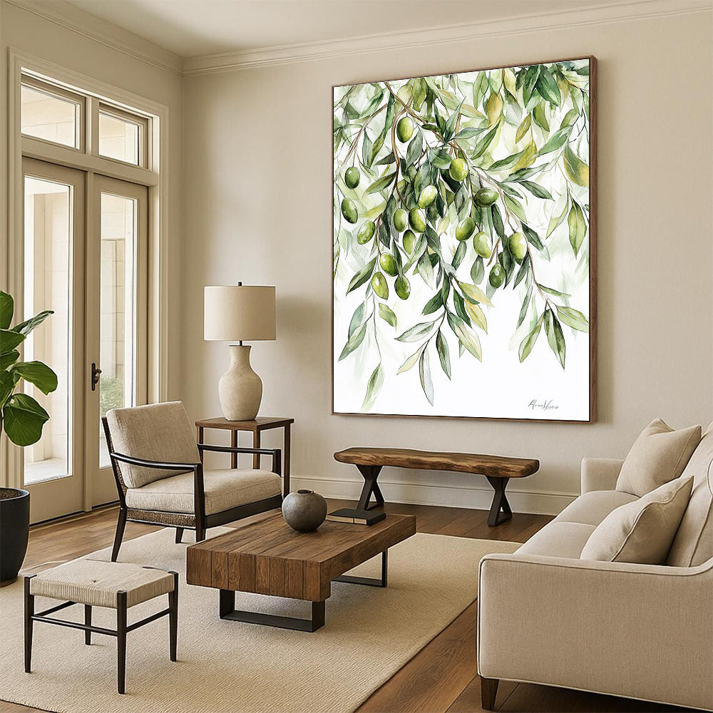 Olive Branches Watercolor Abstract Painting for Rustic Interiors GAB1508