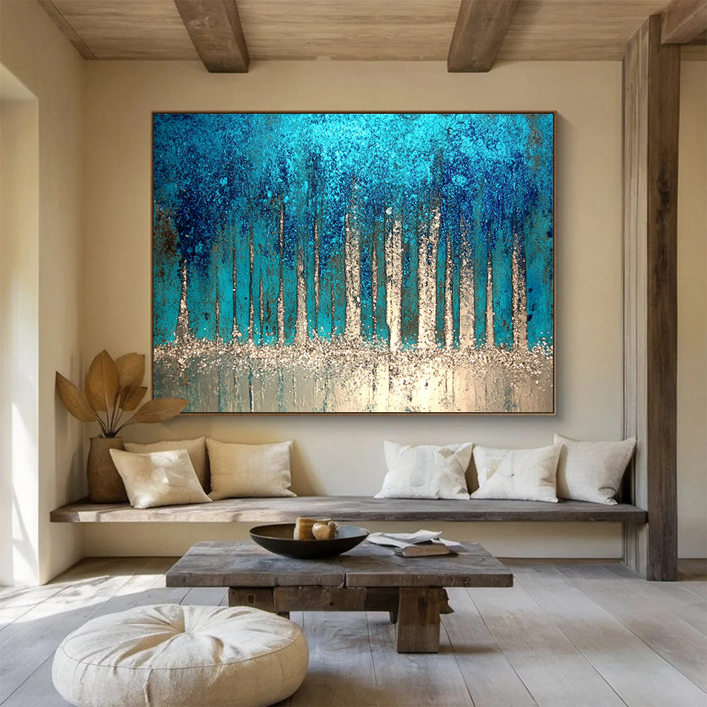 Sparkling Forest Abstract Painting with Enchanting, Textured Trees ABS504