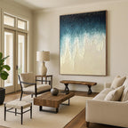 Blue and White Dripping Textured Abstract Painting for Art - Centric Living Rooms HENG343