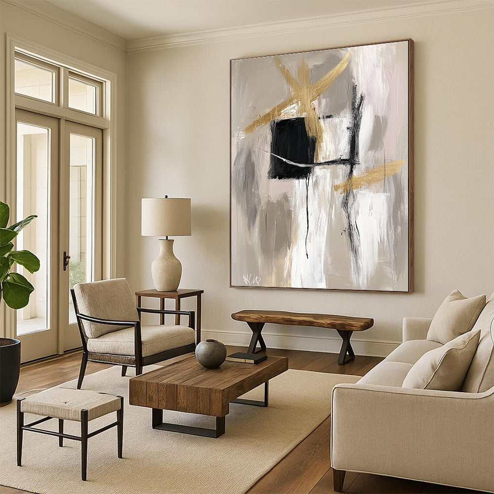 Gold Black Abstract Painting with Subtle Sophistication WINK690