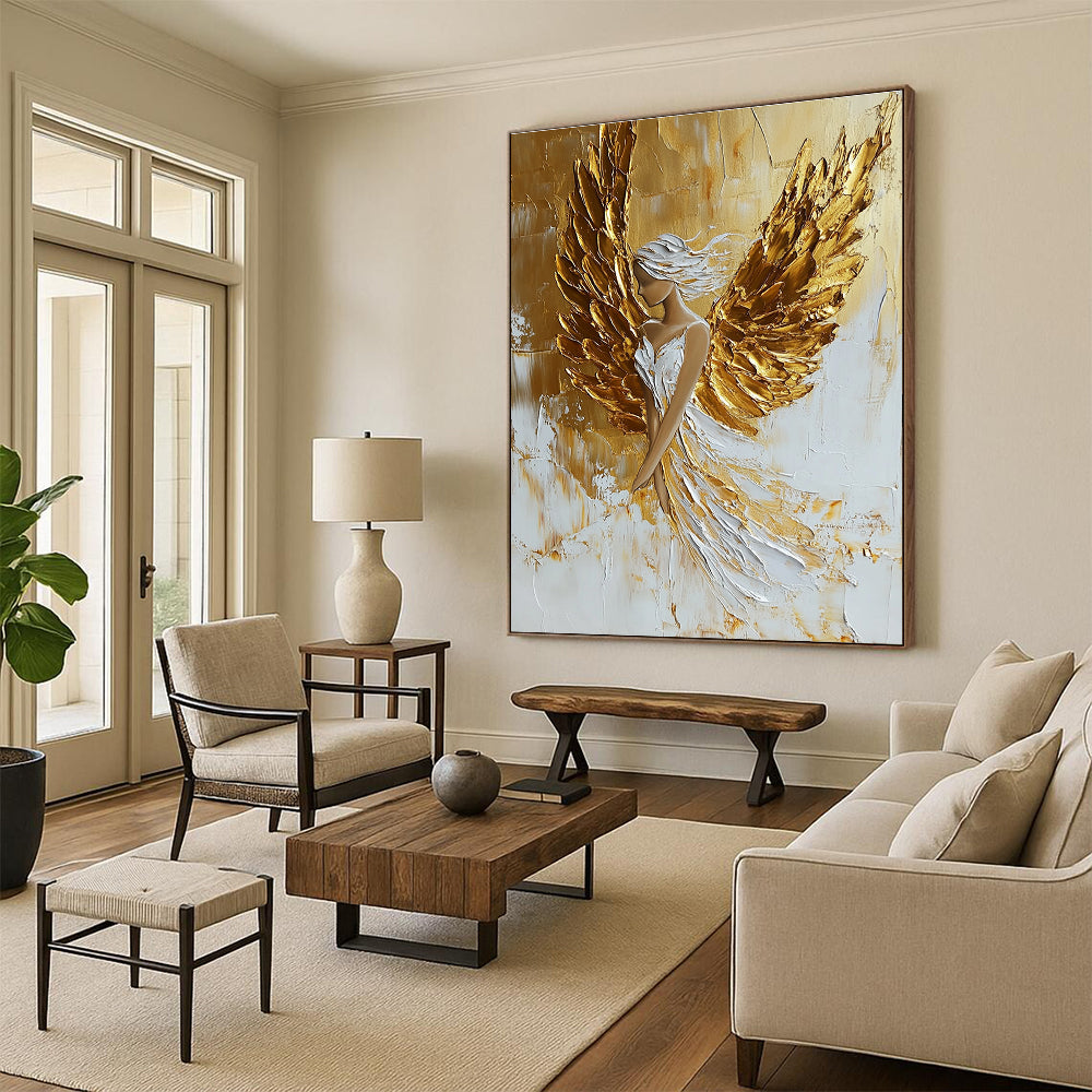 Golden Winged Female Form - Empowering Figurative Abstract Art GAB0435