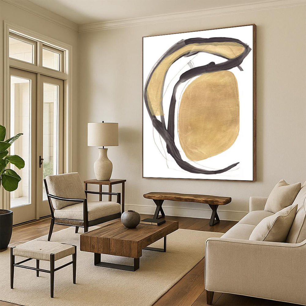 Luxe Gold - Black Abstract Forms Art for Opulent Entrances HENG223