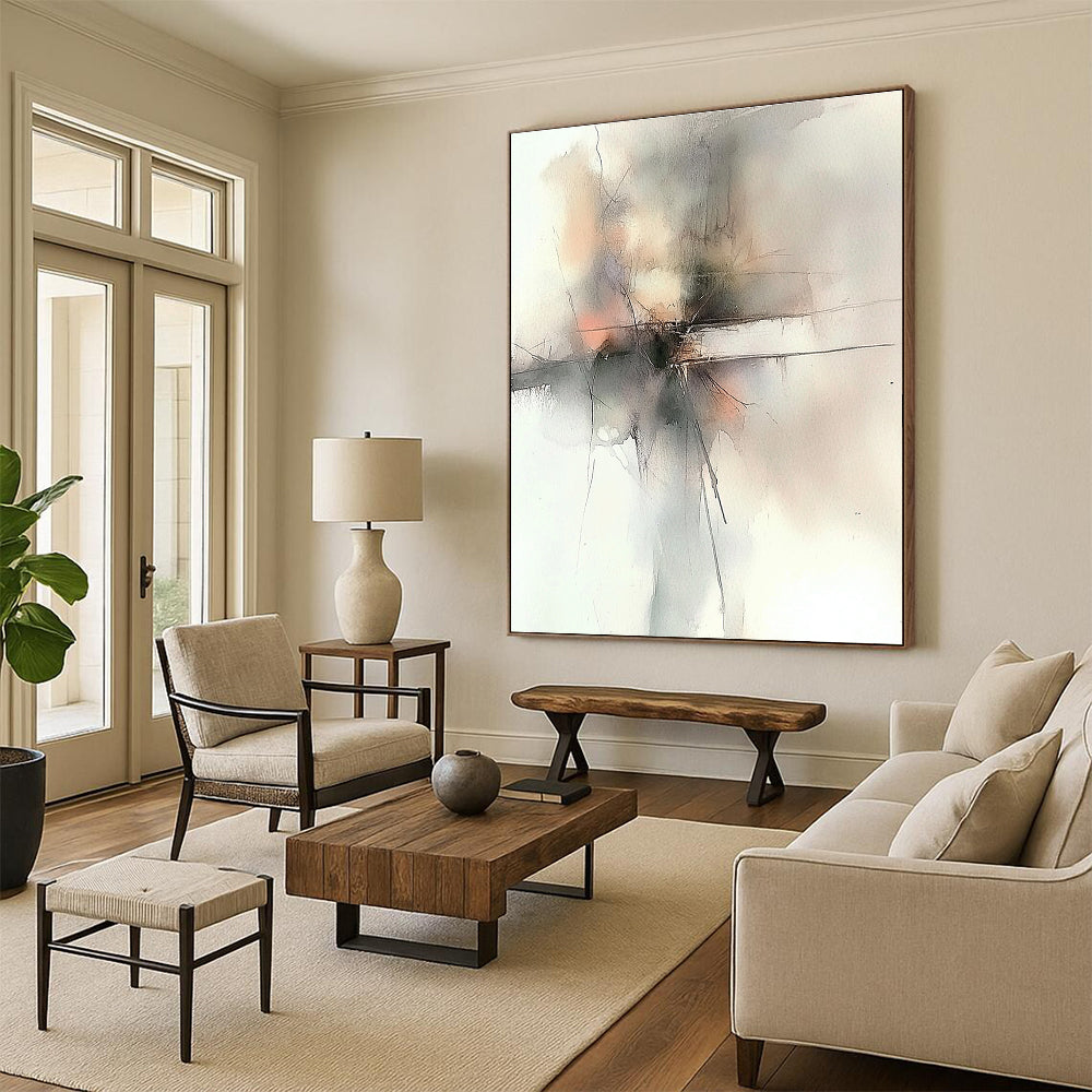 Soft Gray Abstract Painting for Minimalist Spa Waiting Rooms GAB1257