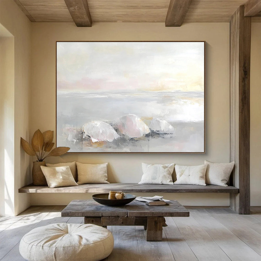 Soft Toned Coastal Stones with Gentle Reflections Abstract Painting ABS337