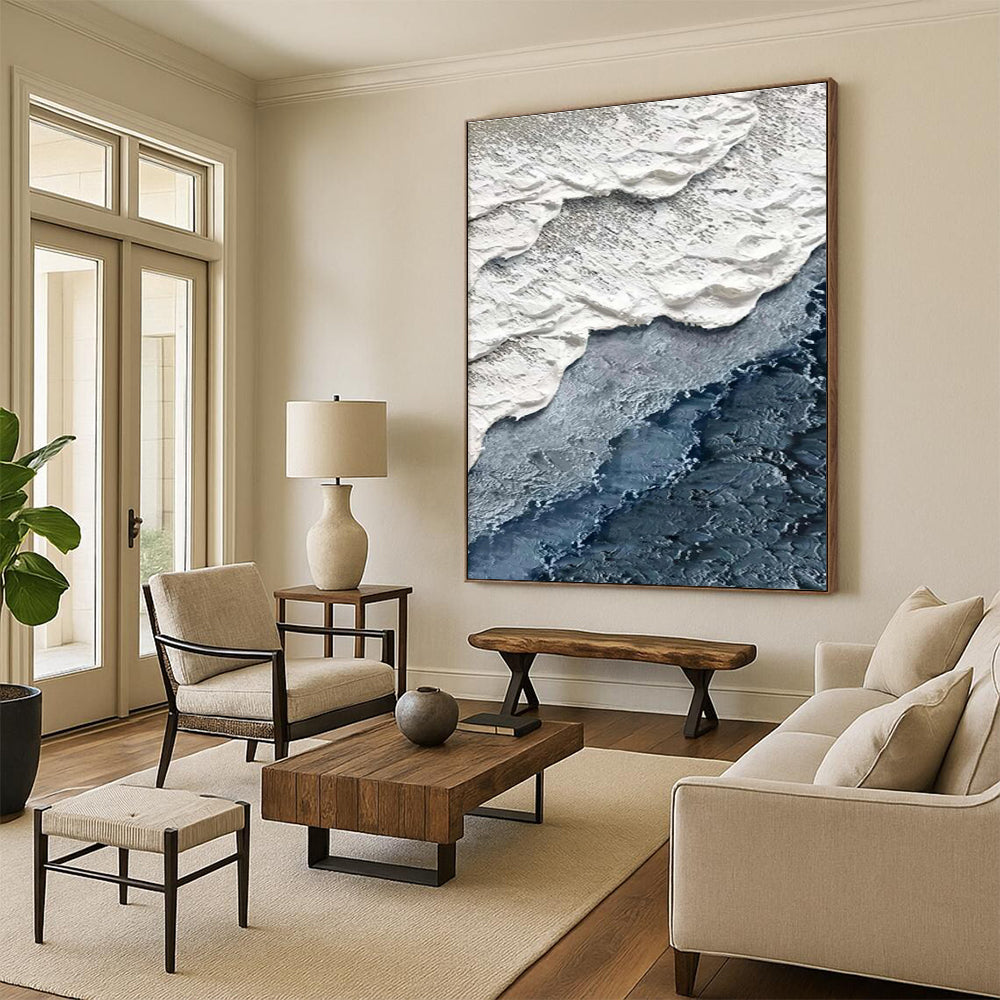 Textured Coastal Layers Abstract Painting for Minimalist Beach Homes HENG325