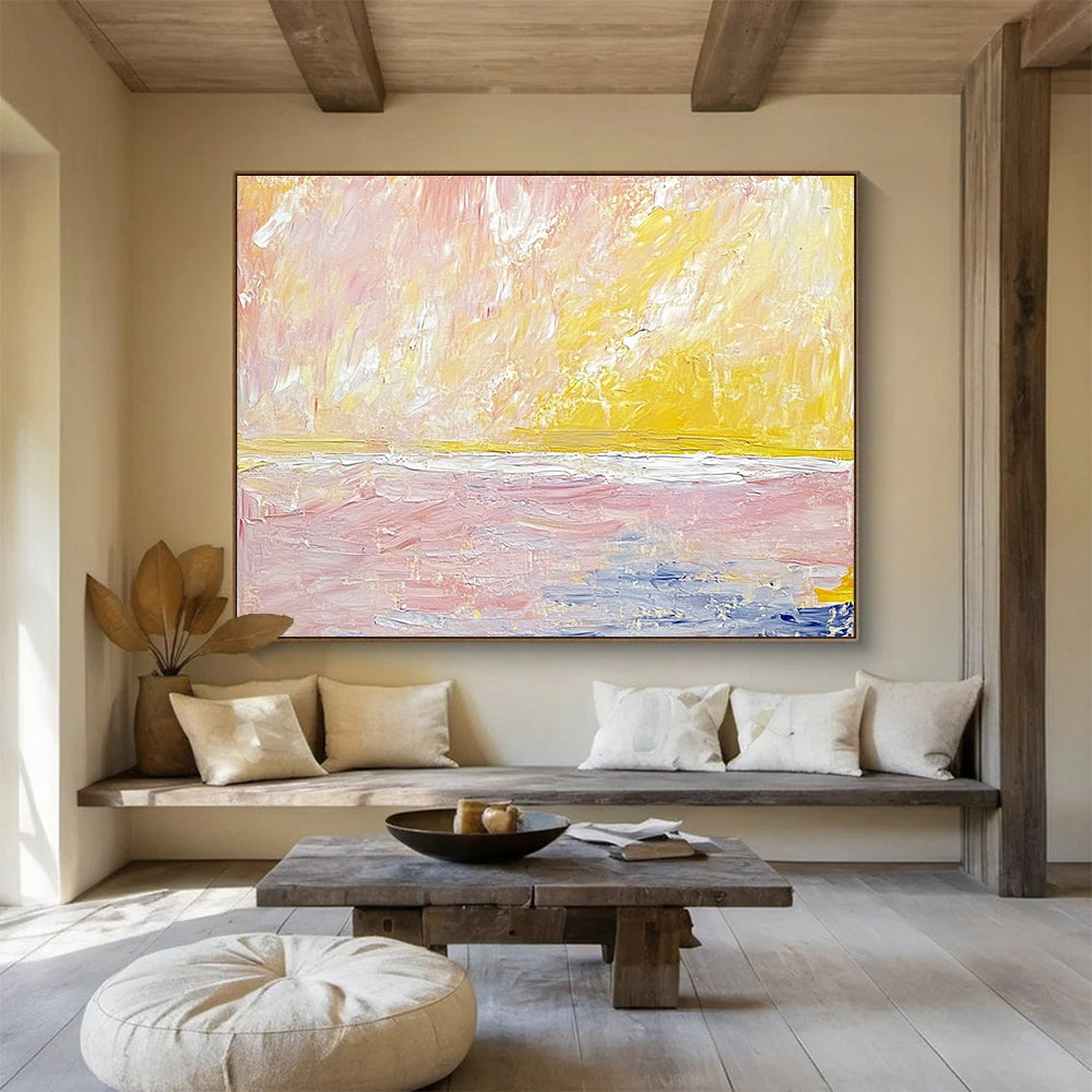 Soft Sunset Seascape Abstract Painting with Gentle, Romantic Hues ABS523