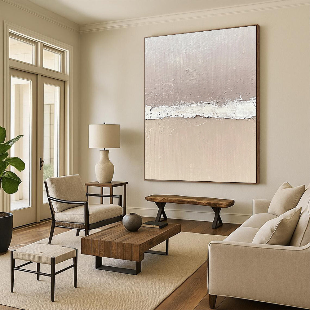 Beige and White Textured Divide Painting with Subtle Transition WINK067