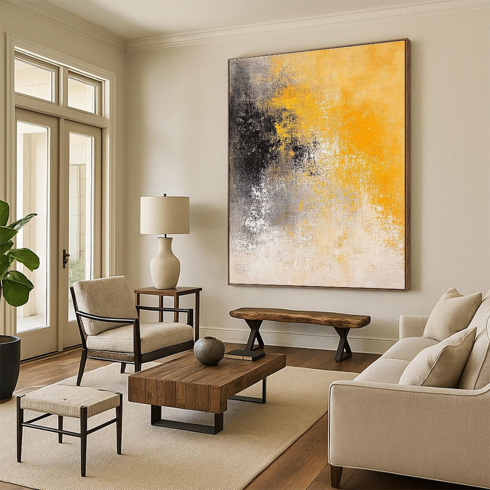 Yellow - Gray Abstract Blend Painting with Subtle Warmth WINK431