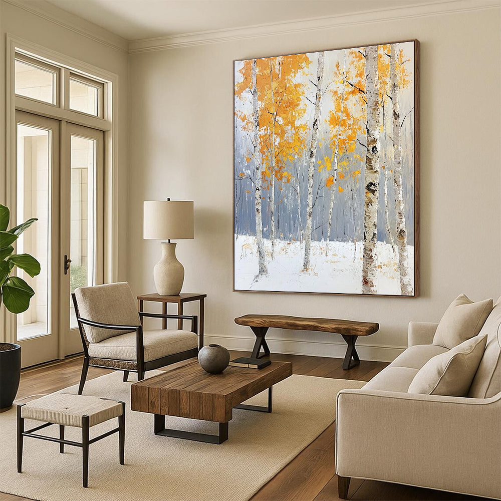 Winter Birch Forest Seasonal Landscape Abstract Painting GAB0274