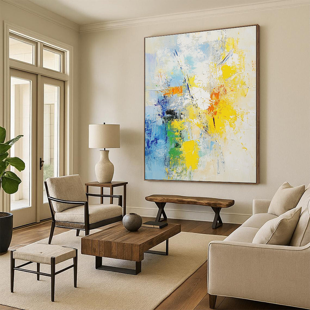 Blue Yellow Orange Abstract Painting with Cheerful Energy WINK486