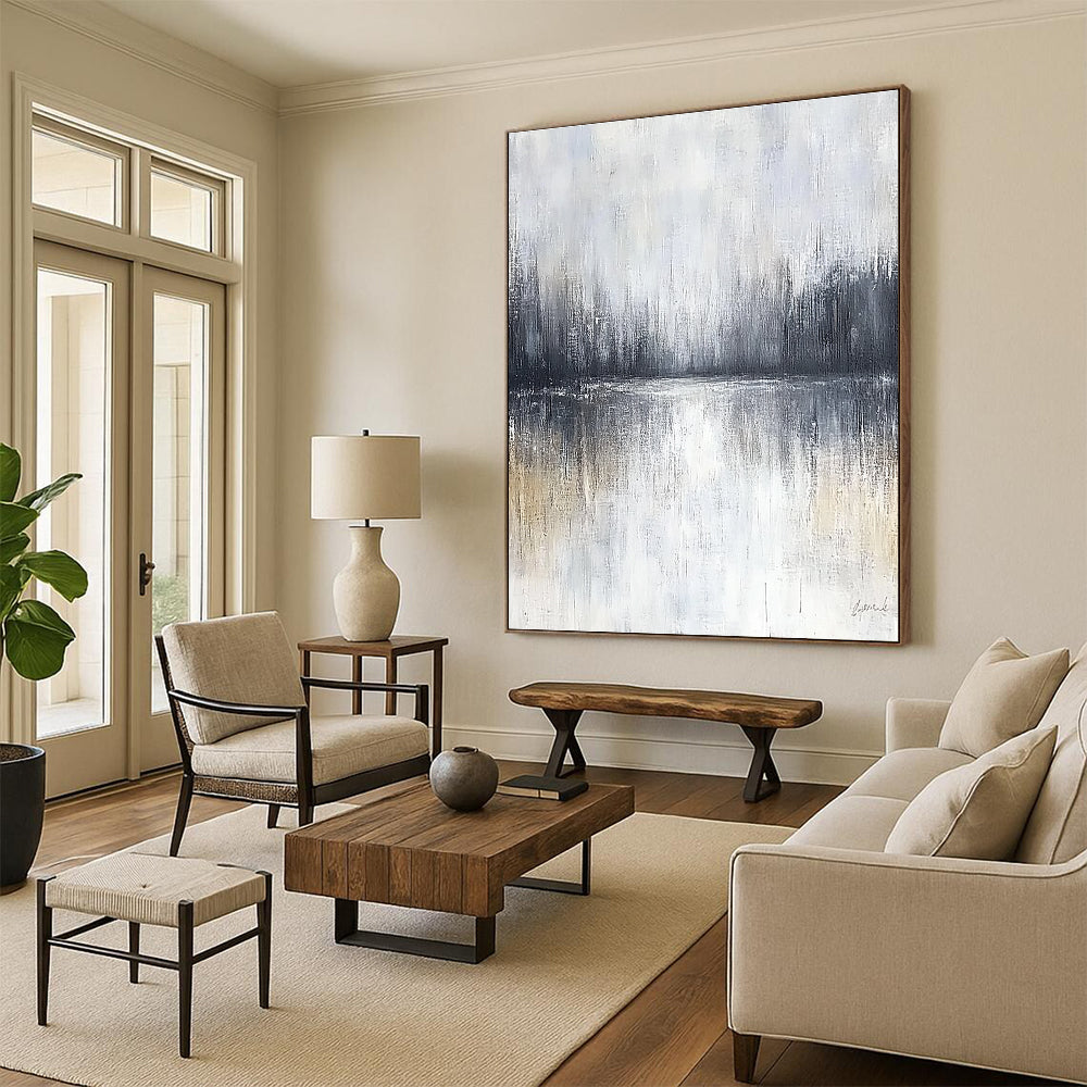 Misty Lake Reflection - Serene Landscape Abstract Painting GAB0520