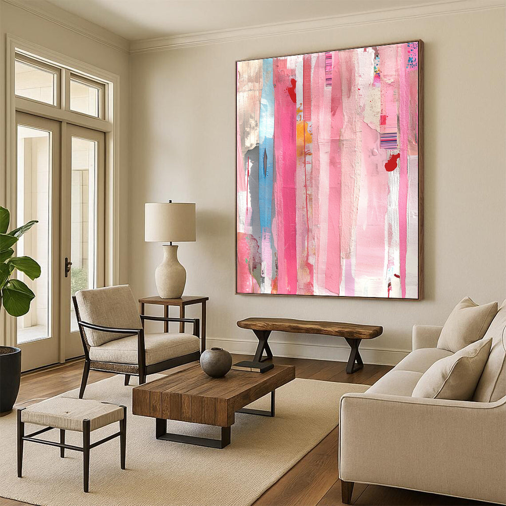Colorful Striped Collage Abstract Painting with Dynamic Rhythm WINK258
