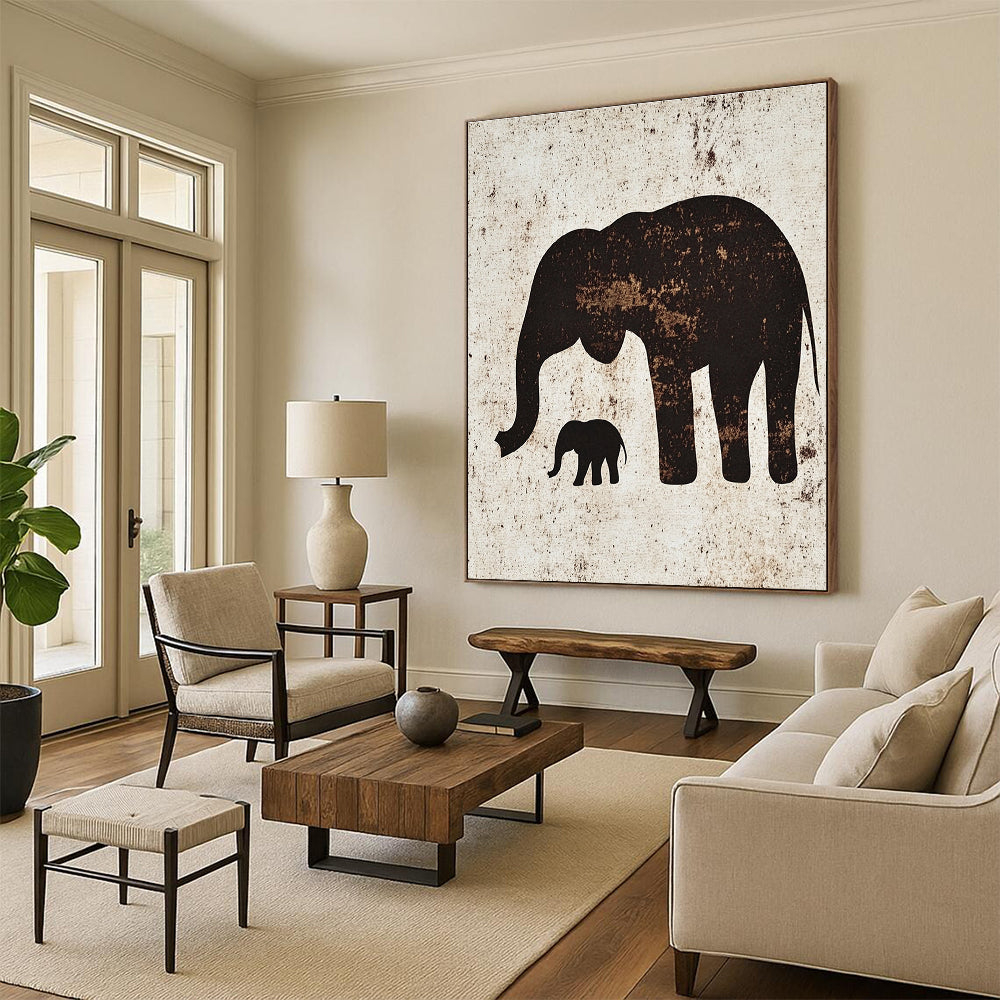 Elephant Silhouette Art Textured Wildlife Abstract Painting GAB0232