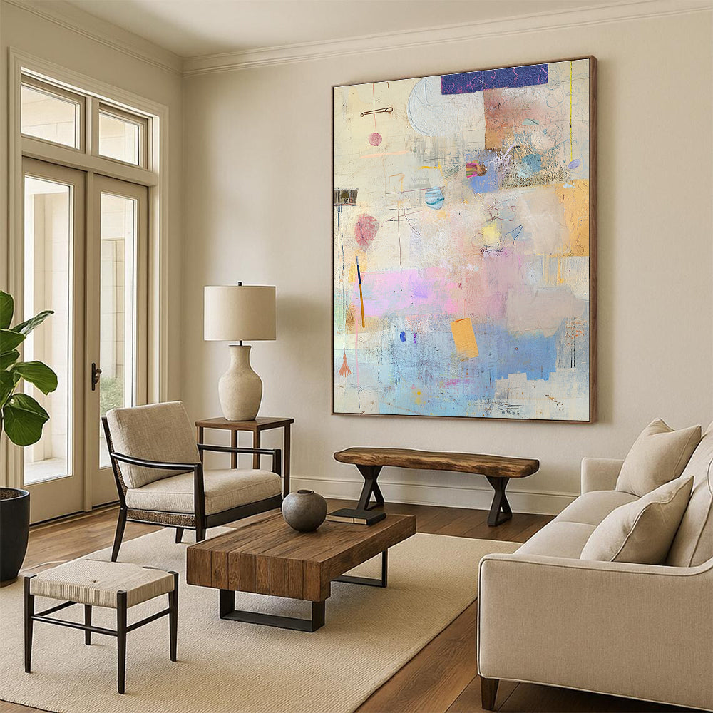 Collage of Soft Tones Mixed Media Abstract Painting GAB0240