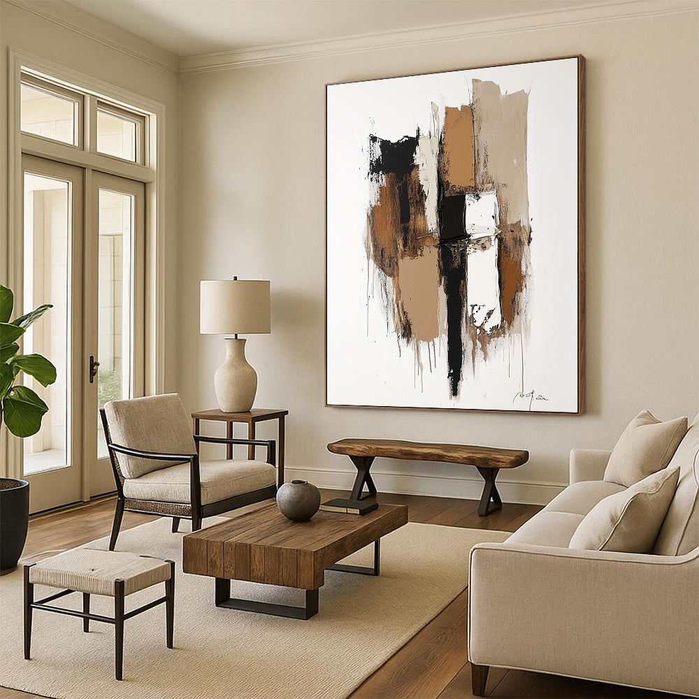 Neutral Abstract Composition Painting for Minimalist Bedrooms GAB1142