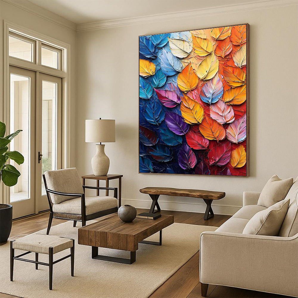 Colorful Leaf Texture Abstract Painting for Nature - Inspired Studies HENG424