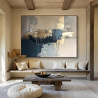Gray and Gold Abstract with Dripping Details Abstract Painting ABS385