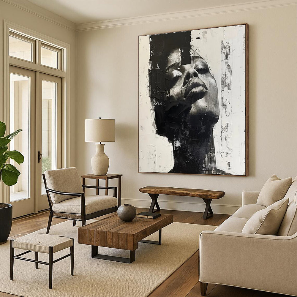 Black - White Abstract Portrait Painting for Edgy Urban Art Galleries HENG139