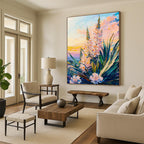 Pastel Floral Sunset Abstract Painting for Romantic Bed and Breakfasts HENG528