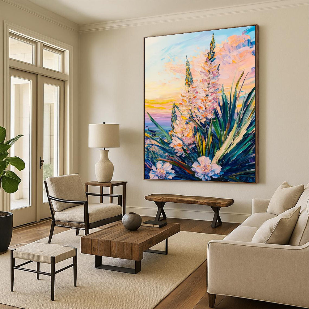 Pastel Floral Sunset Abstract Painting for Romantic Bed and Breakfasts HENG528