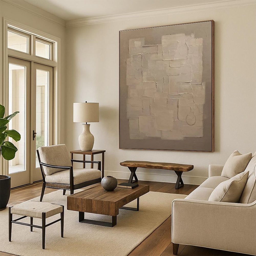 Beige Textured Abstract Painting for Timeless Home Interiors HENG489