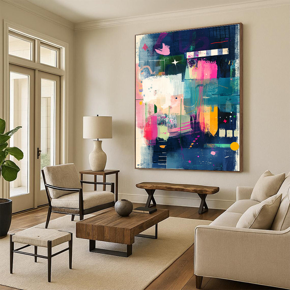Colorful Abstract Collage Painting with Vibrant Elements GAB0100