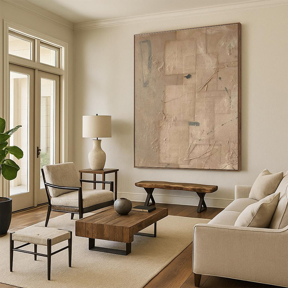 Beige Collage - Style Abstract Painting for Eclectic Interiors HENG336