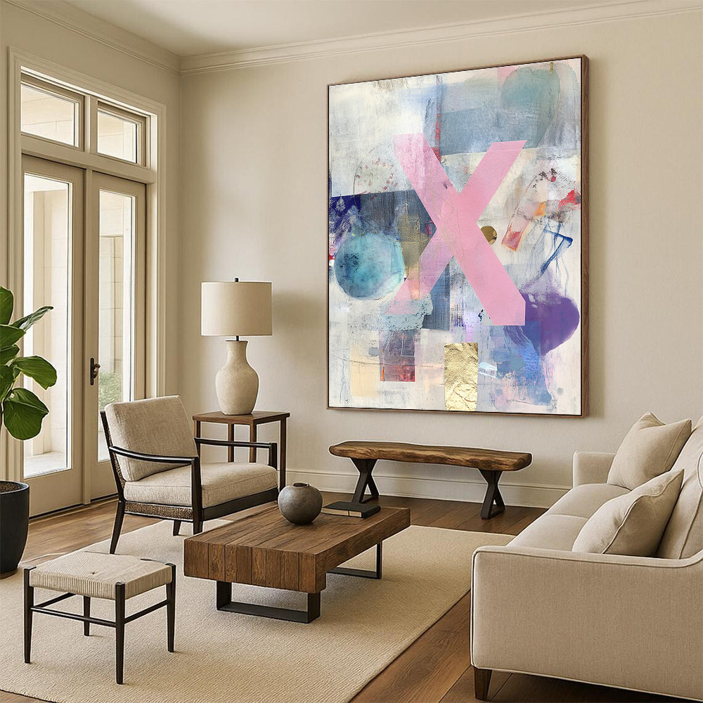 Pink X Collage Abstract Painting with Bold Statement WINK077