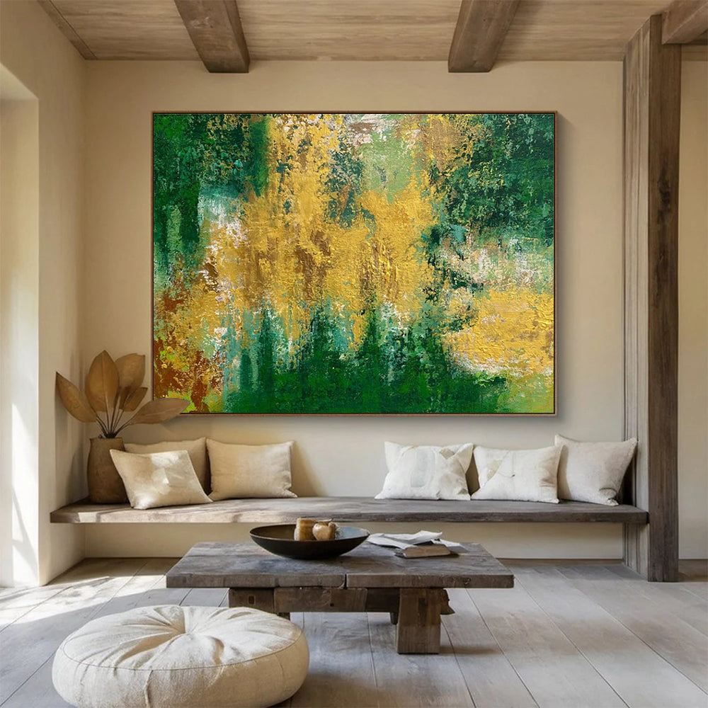 Green and Gold Abstract Painting for Eco - Friendly Retail Stores YHT375