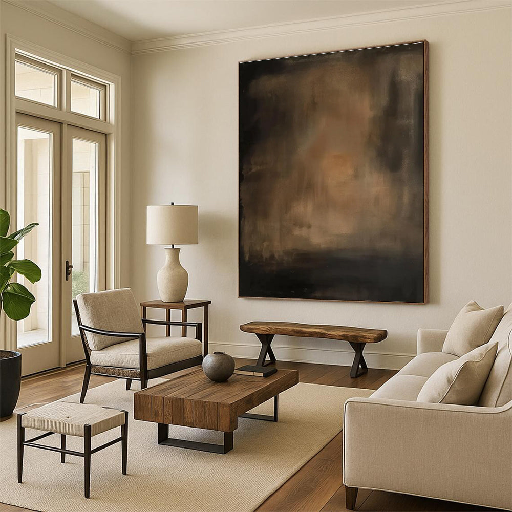 Dark Brown Abstract Painting for Sophisticated Wine Cellars HENG479