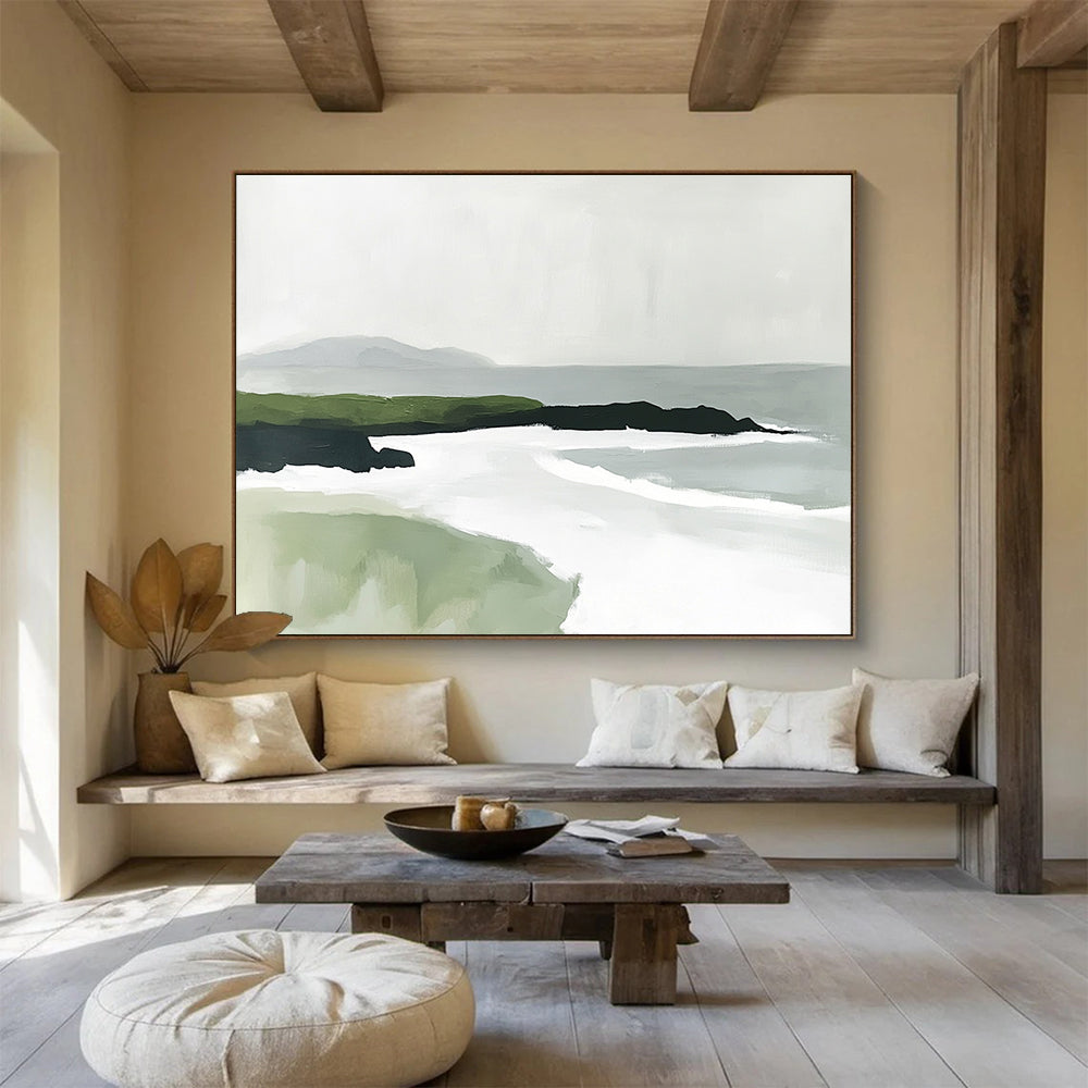Minimalist Coastal Landscape with Subtle Color Blocks Abstract Painting ABS336