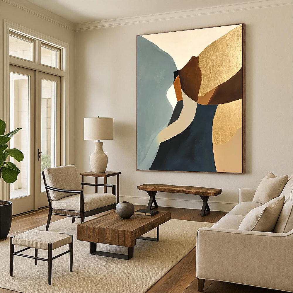 Gold - Accented Abstract Shapes Painting for Sophisticated Living Spaces GAB1160