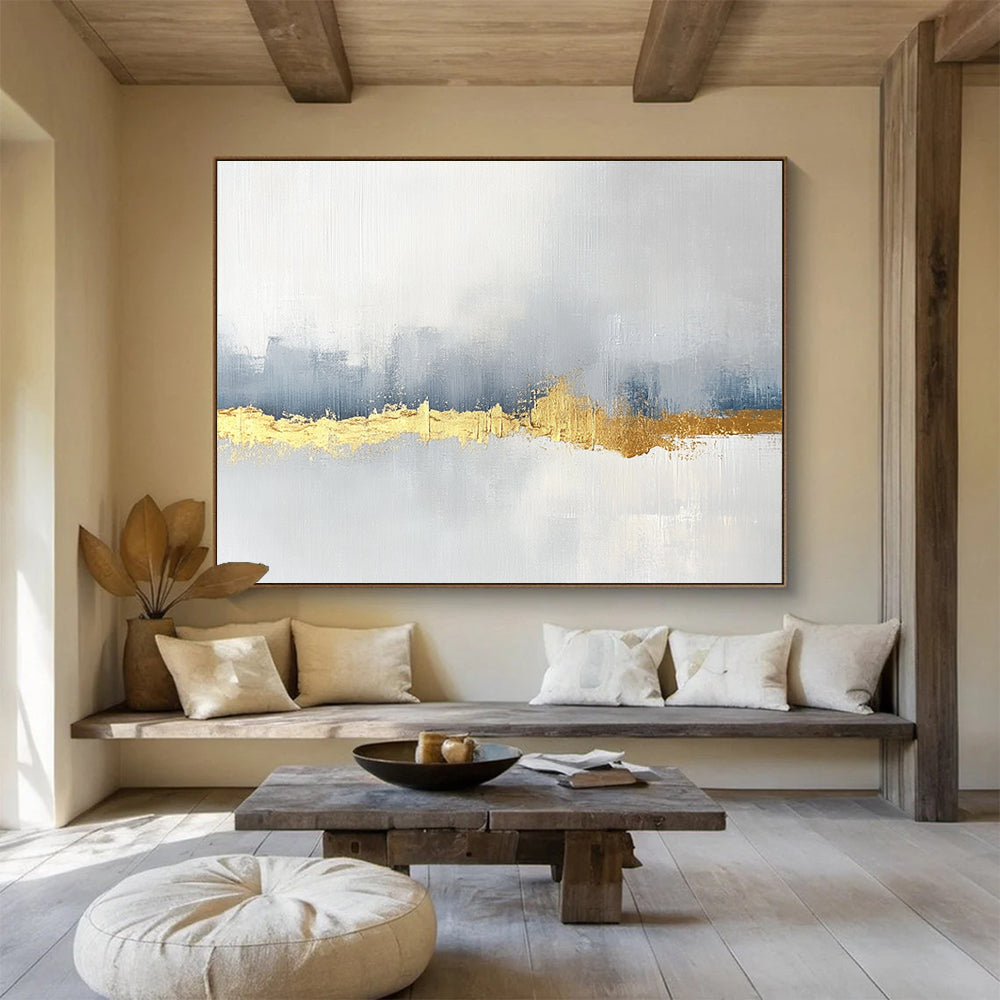 Elegant Gold - Accented Minimalist Abstract Painting with Subtle Textures ABS226