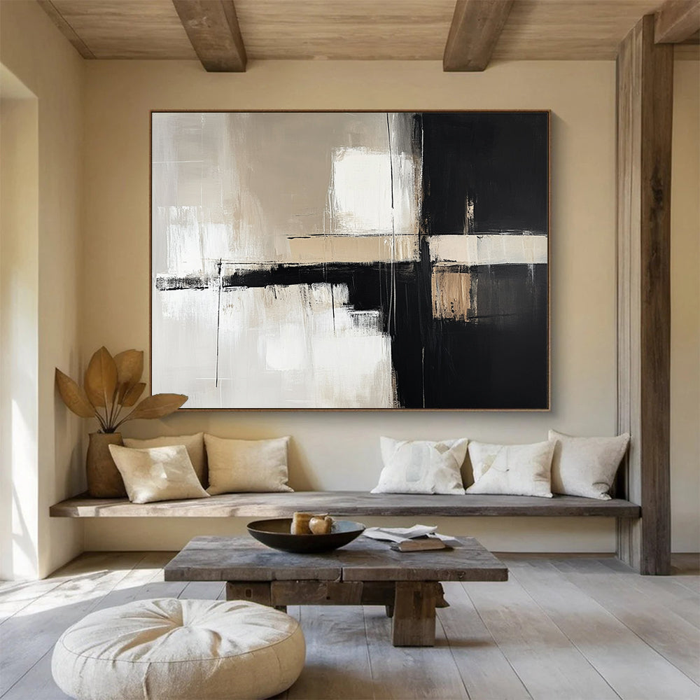 Gray - based Geometric Abstract with Contrasting Strokes Abstract Painting ABS388