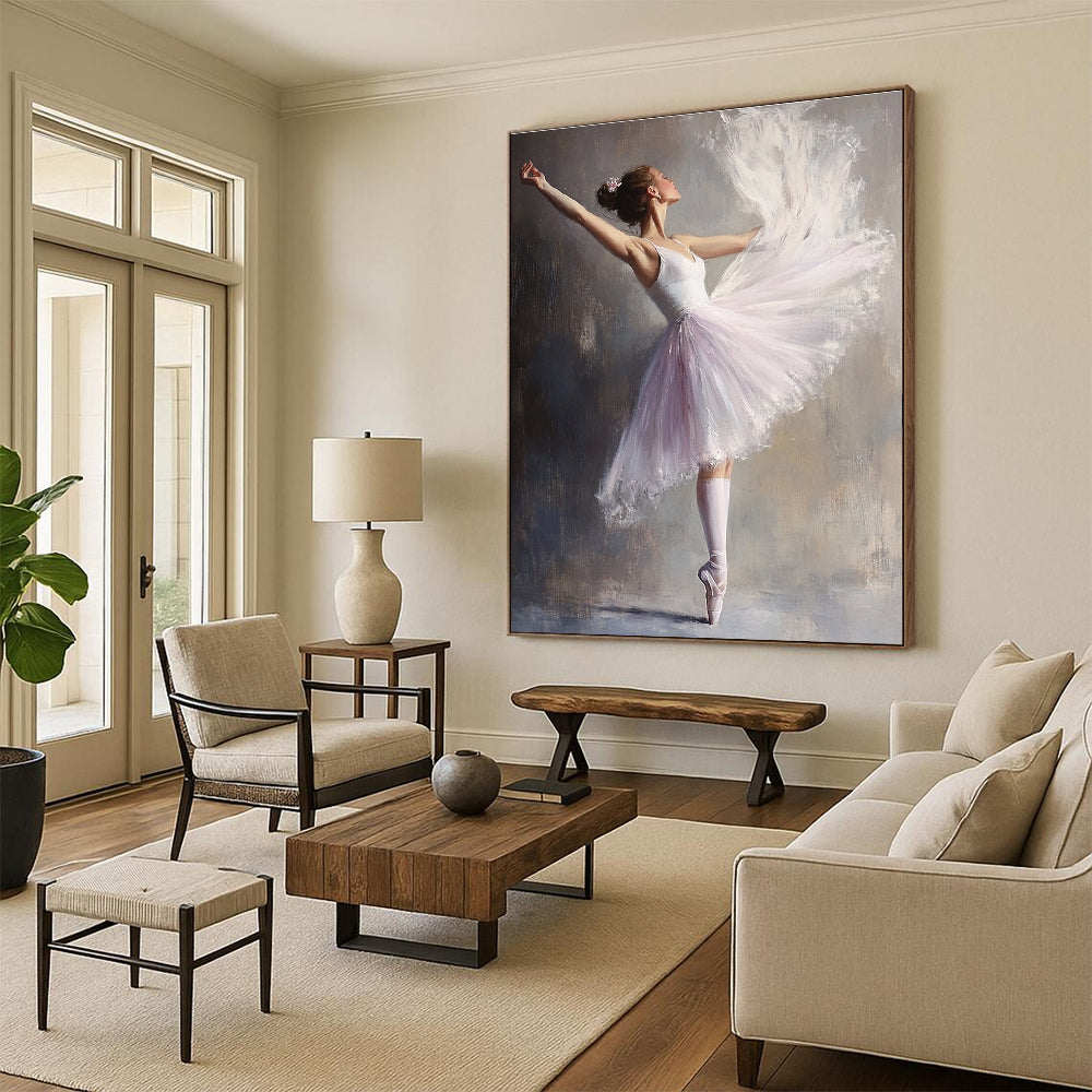 Ballerina in White Tutu Painting of Graceful Movement GAB0137