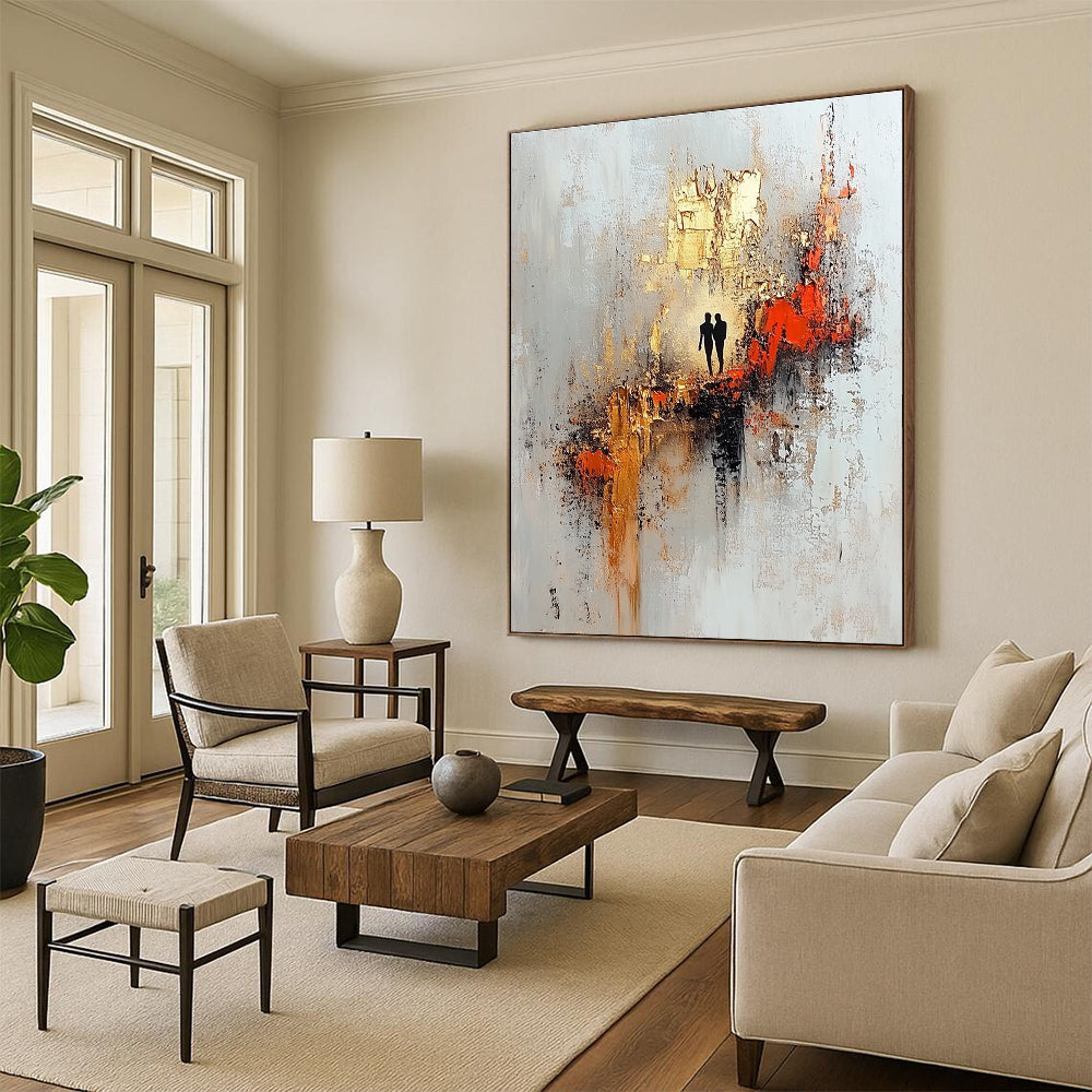 Romantic Silhouette Couple Abstract Painting for Intimate Spaces GAB0682