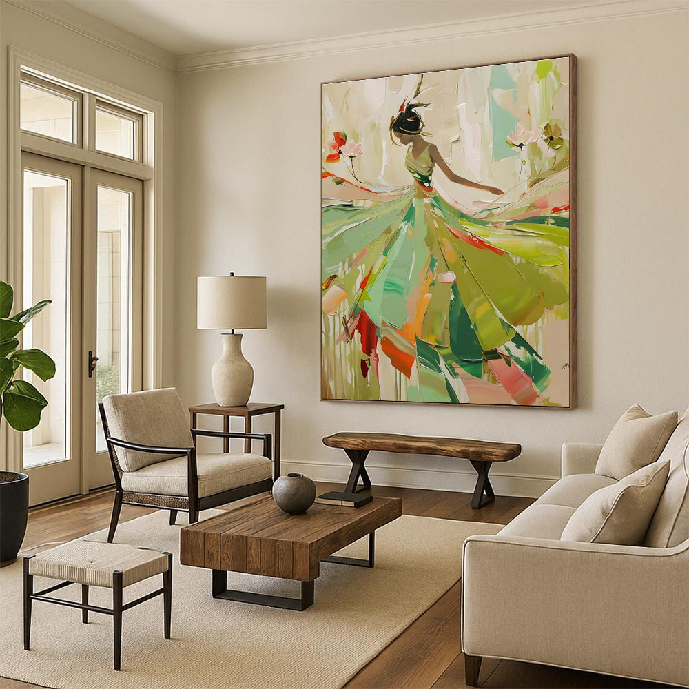 Dancing Lady in Green Abstract Painting for Art - Themed Ballrooms HENG082