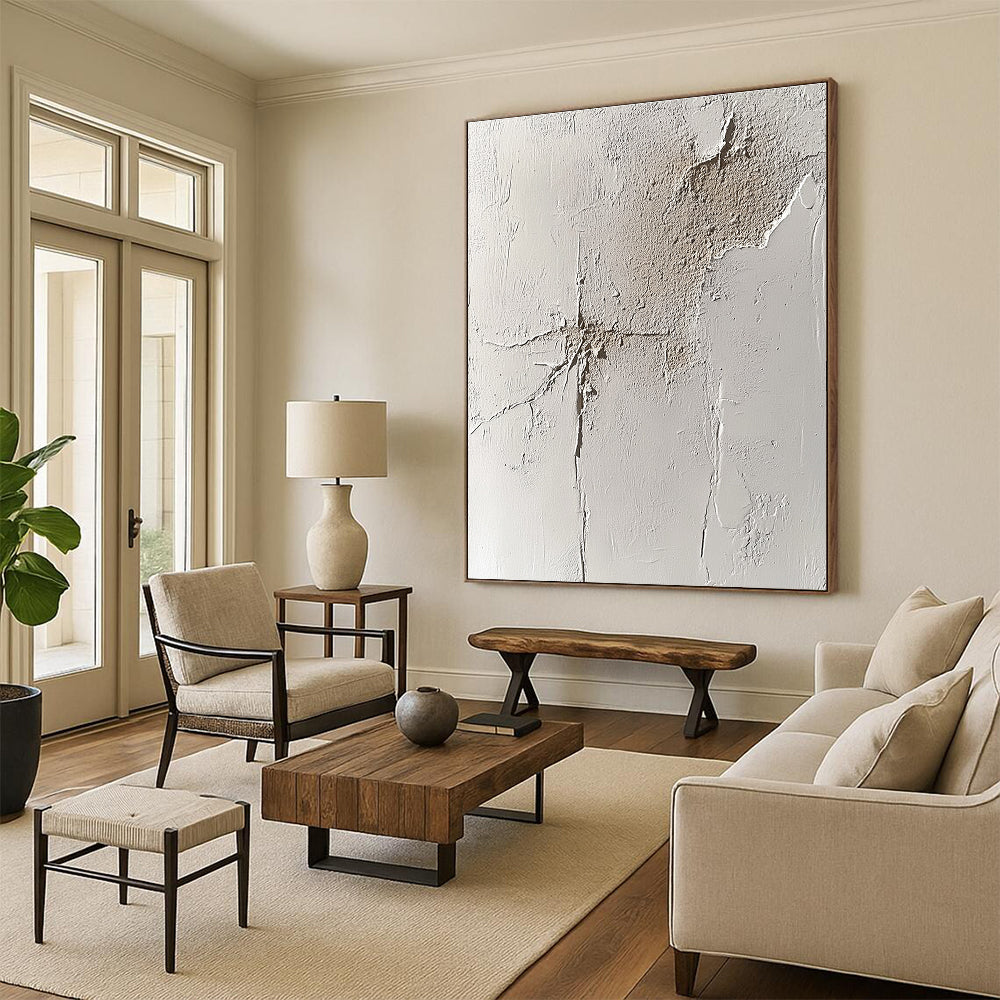 Cracked White Surface Abstract Painting with Textured History WINK095