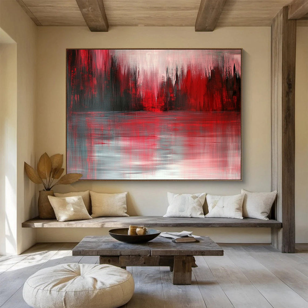 Red and Gray Reflection with Moody Tones Abstract Painting ABS331