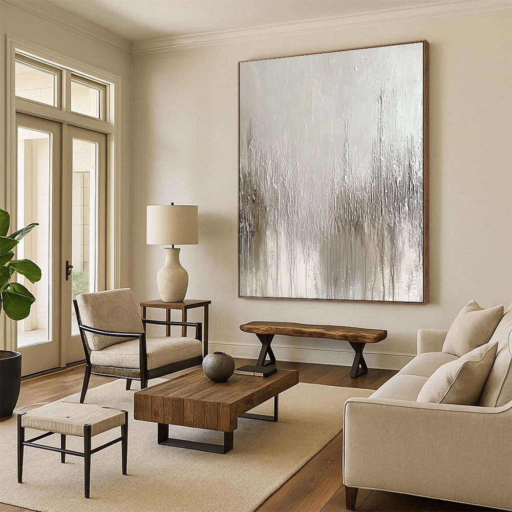 Textured Monochrome Abstract Painting for Minimalist Living Rooms GAB1260