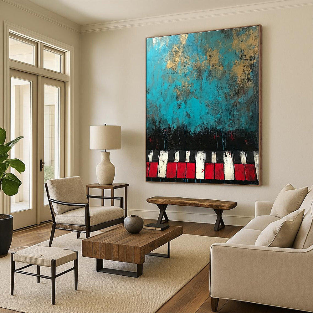 Creative Piano Keys Abstract Painting with Blue and Gold GAB0670