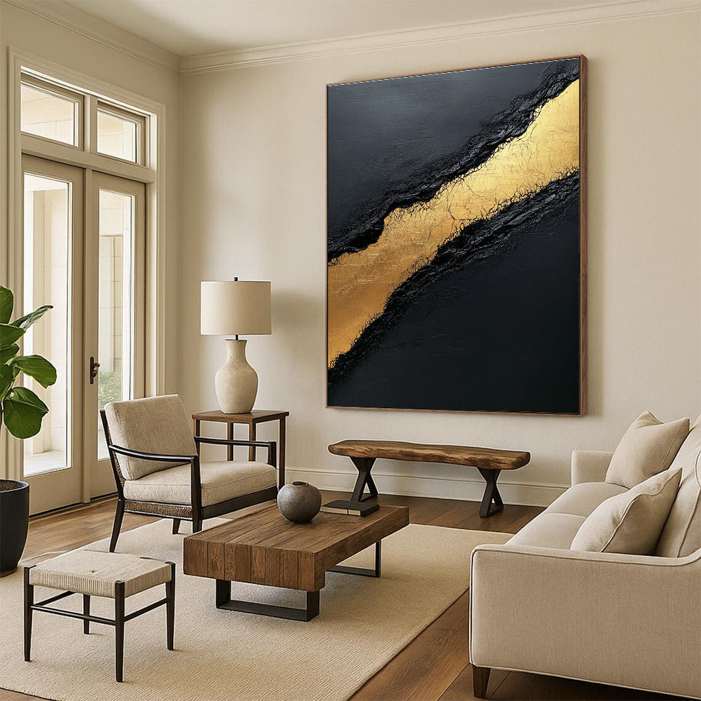 Black Gold Textured Abstract Painting with Luxurious Depth WINK594