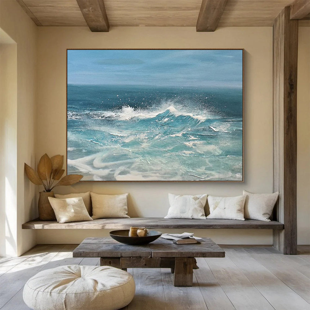 Crashing Waves Abstract Dynamic Seascape Painting for Adventure - Inspired Spaces YHT024
